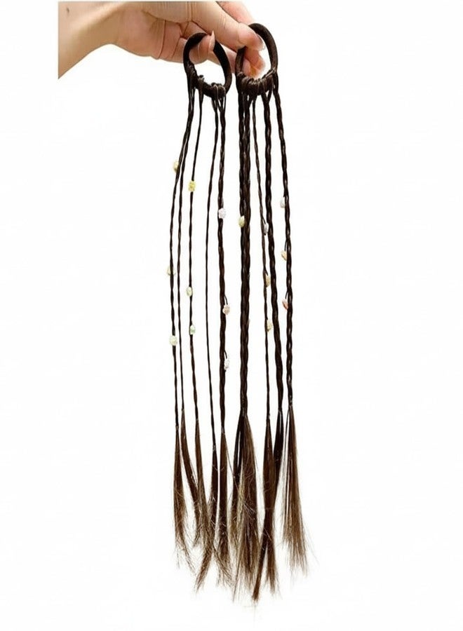EvoNest Solid Rubber Band With Attached Braided Wig for 14Year Girls Hair Accessories | Decorative Braided Hair Extensions for Girls and Women- Pack of 2 - Brown - Image 1