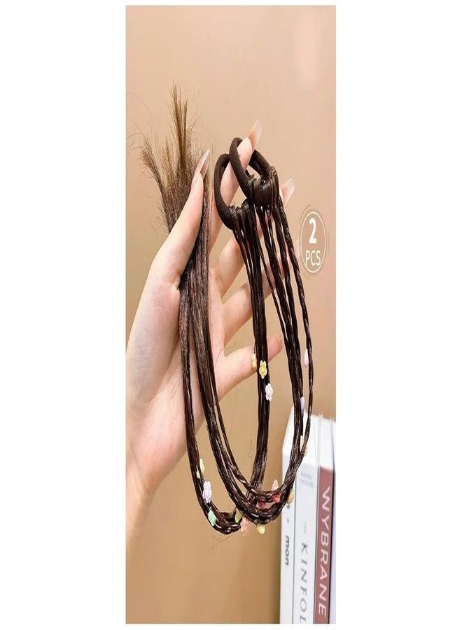 EvoNest Solid Rubber Band With Attached Braided Wig for 14Year Girls Hair Accessories | Decorative Braided Hair Extensions for Girls and Women- Pack of 2 - Brown - Image 5