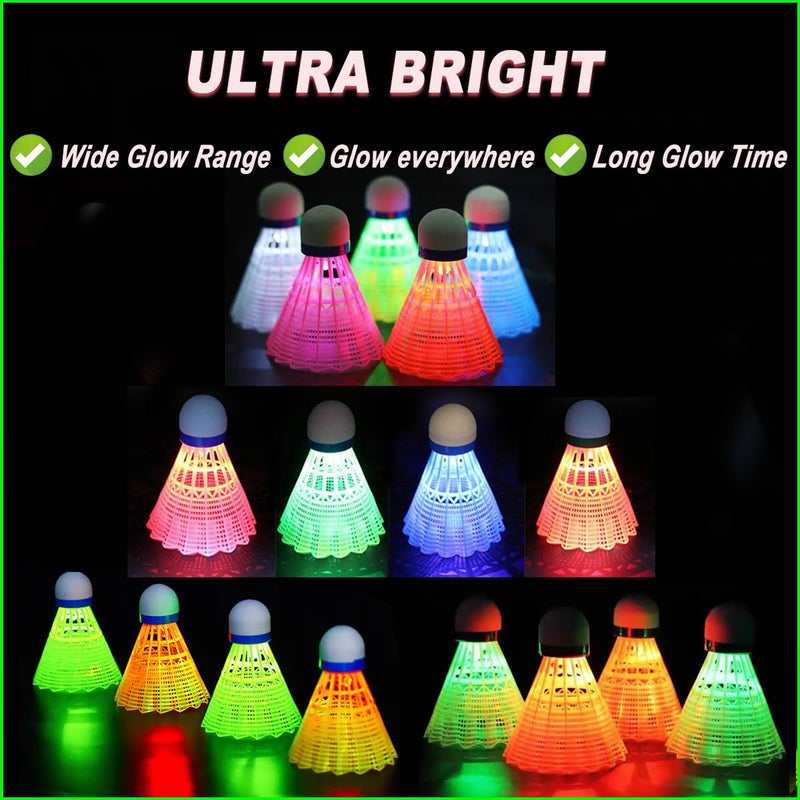 ZHENAN LED Badminton Shuttlecocks,Colourful Lighting Badminton Birdies,Plastic Nylon Shuttlecock,Glow in The Dark Birdie Balls for Outdoor Indoor Sport Activities (Nylon_5pcs) - Image 5