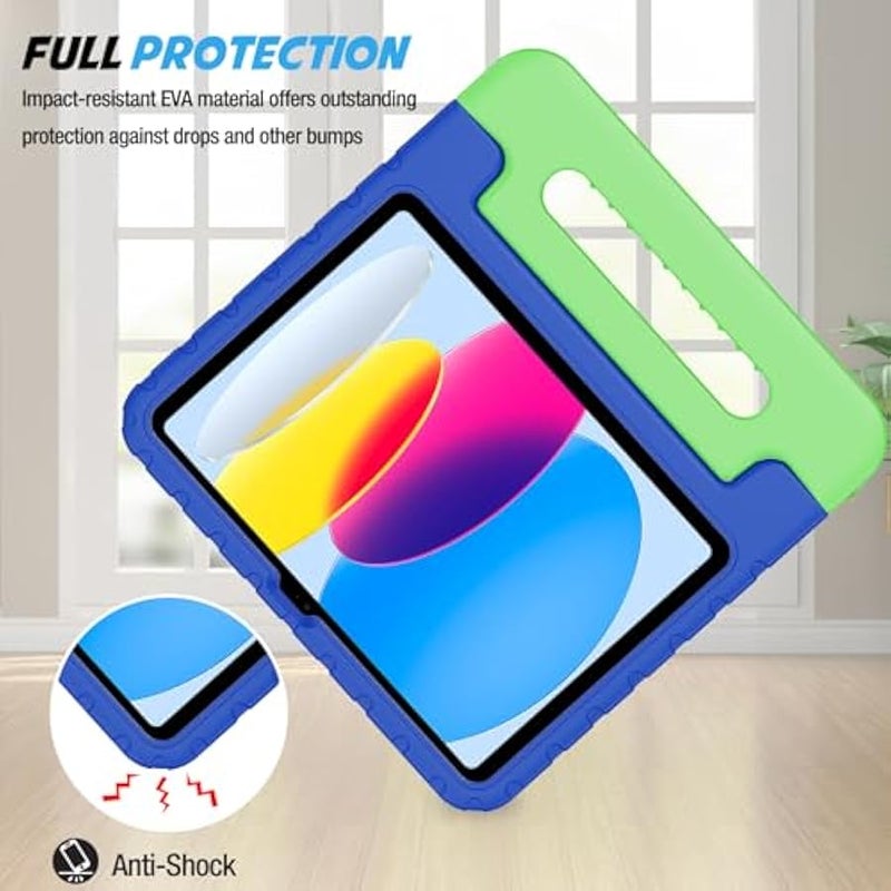 بروكيس حافظة للاطفال لجهاز ايباد A16 الجيل 11 2025/ايباد الجيل العاشر 2022 مع حامل قلم، حافظة ايباد 11/10 خفيفة الوزن مضادة للصدمات مع مقبض قابل للتحويل للاطفال - كحلي واخضر - Image 3