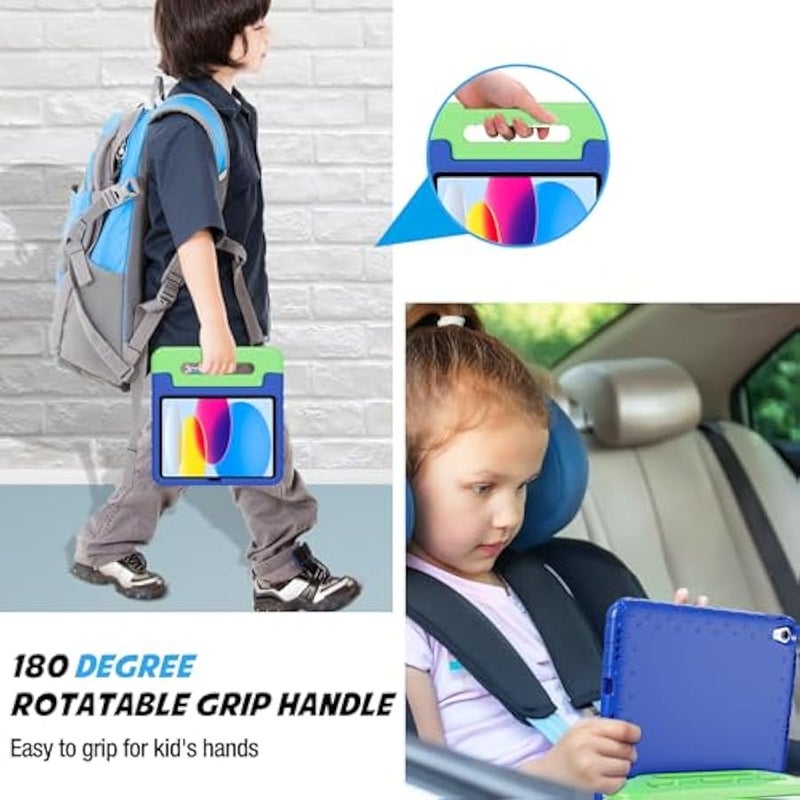 بروكيس حافظة للاطفال لجهاز ايباد A16 الجيل 11 2025/ايباد الجيل العاشر 2022 مع حامل قلم، حافظة ايباد 11/10 خفيفة الوزن مضادة للصدمات مع مقبض قابل للتحويل للاطفال - كحلي واخضر - Image 4