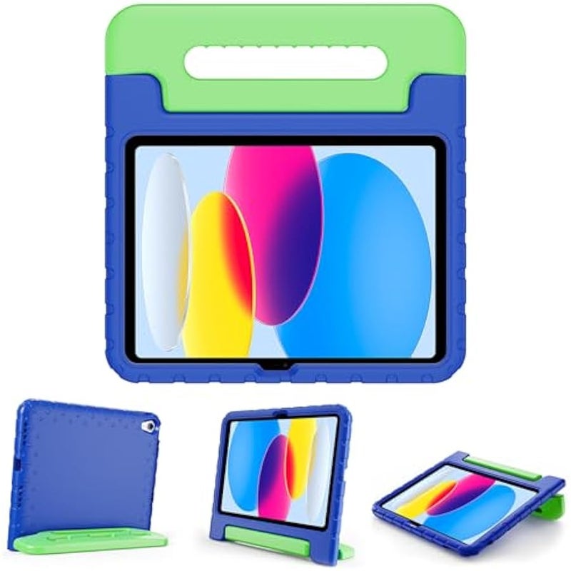 بروكيس حافظة للاطفال لجهاز ايباد A16 الجيل 11 2025/ايباد الجيل العاشر 2022 مع حامل قلم، حافظة ايباد 11/10 خفيفة الوزن مضادة للصدمات مع مقبض قابل للتحويل للاطفال - كحلي واخضر - Image 1