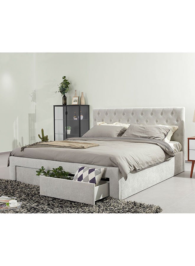 Danube Home Bacia King Bed With 2 Front Drawer Storage Sturdy Modern Design Wooden Double Bed Frame Furniture L 218 x W 191 x H 111 cm Light Grey - Image 1
