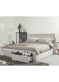 DANUBE HOME Danube Home Bacia King Bed With 2 Front Drawer Storage Sturdy Modern Design Wooden Double Bed Frame Furniture L 218 x W 191 x H 111 cm Light Grey  - Image 1