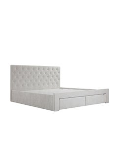 DANUBE HOME Danube Home Bacia King Bed With 2 Front Drawer Storage Sturdy Modern Design Wooden Double Bed Frame Furniture L 218 x W 191 x H 111 cm Light Grey  - Image 2
