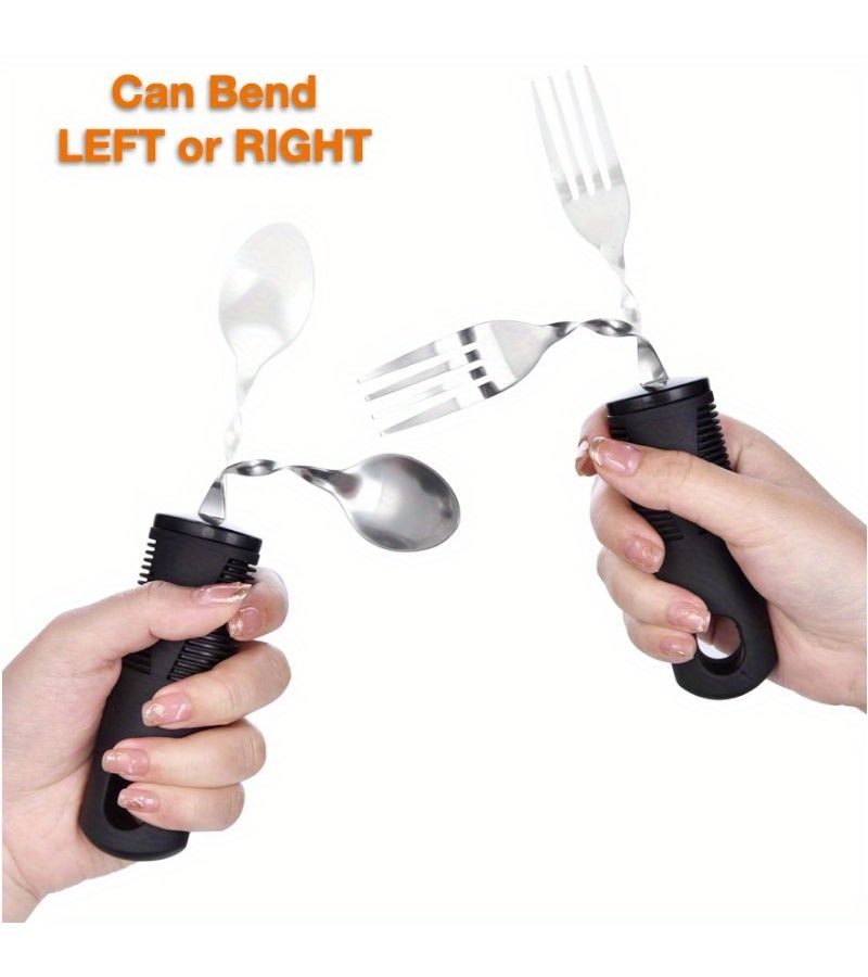 Black Anti Shake Adaptive Eating Utensils Set With Spoon And Fork For Hand Tremors Arthritis Parkinsons Non Slip Portable Bendable Tableware - Image 1