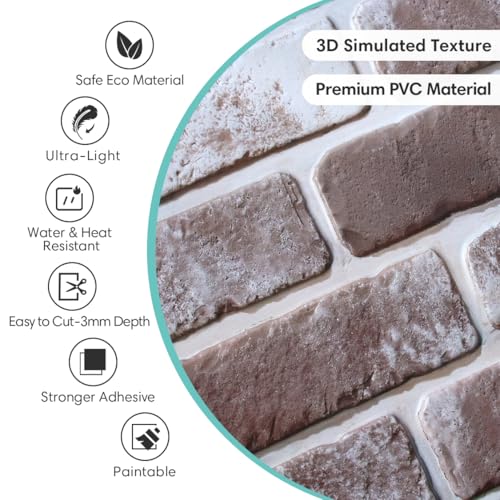 Commomy 10 Pcs Whitewash 3D Brick Peel and Stick Wall Panels - Small Size Ultralight PVC Faux Brick Panels 11.8'' x 11.8'' Brick Wallpaper Wall Tiles for Kitchen Backsplash, Living Room, Bedroom, RV - Image 3