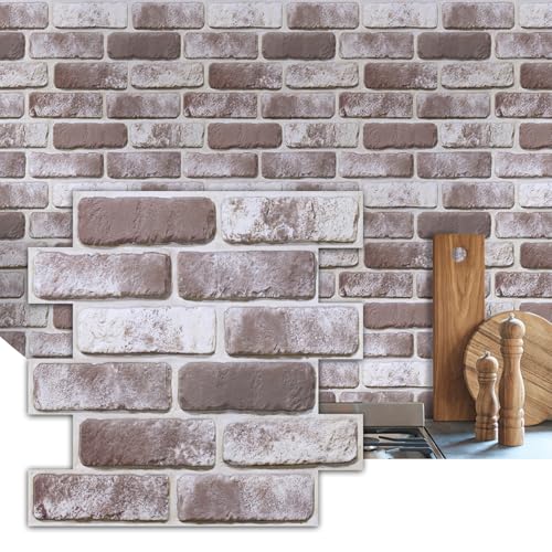 Commomy 10 Pcs Whitewash 3D Brick Peel and Stick Wall Panels - Small Size Ultralight PVC Faux Brick Panels 11.8'' x 11.8'' Brick Wallpaper Wall Tiles for Kitchen Backsplash, Living Room, Bedroom, RV - Image 1