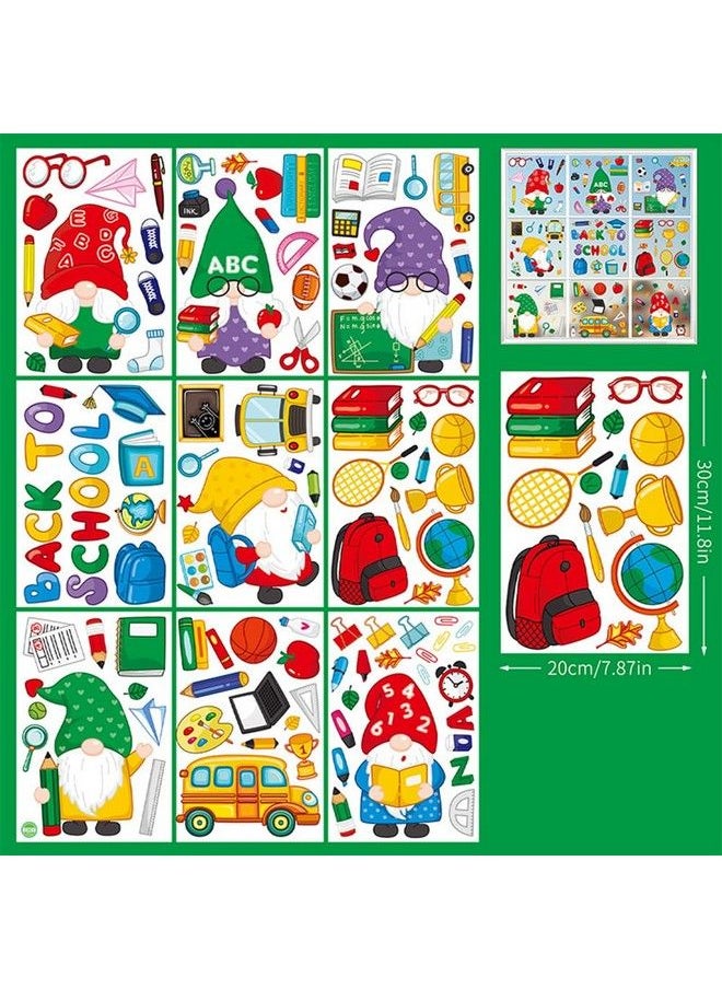 Doneace - 9 Sheets Back To School Window Clings Stickers Gnome Books School Bus Watercolor Doublesided Window Stickers Reusable Static Window Stickers School Day Welcome Back To School Classroom Decorations - Image 1