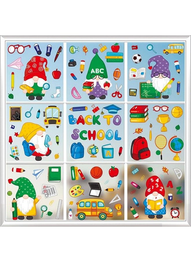 Doneace - 9 Sheets Back To School Window Clings Stickers Gnome Books School Bus Watercolor Doublesided Window Stickers Reusable Static Window Stickers School Day Welcome Back To School Classroom Decorations - Image 1