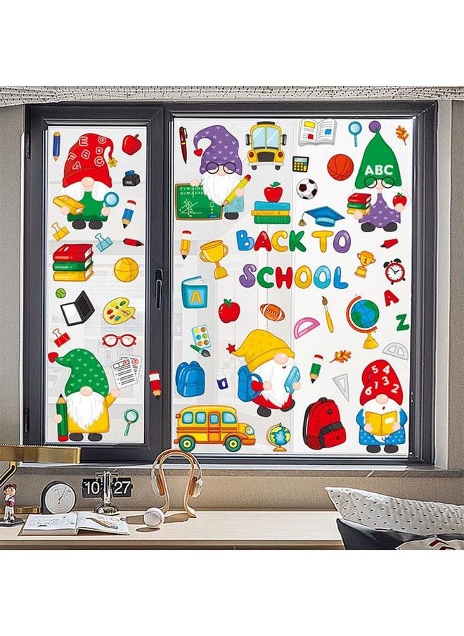 Doneace - 9 Sheets Back To School Window Clings Stickers Gnome Books School Bus Watercolor Doublesided Window Stickers Reusable Static Window Stickers School Day Welcome Back To School Classroom Decorations - Image 1