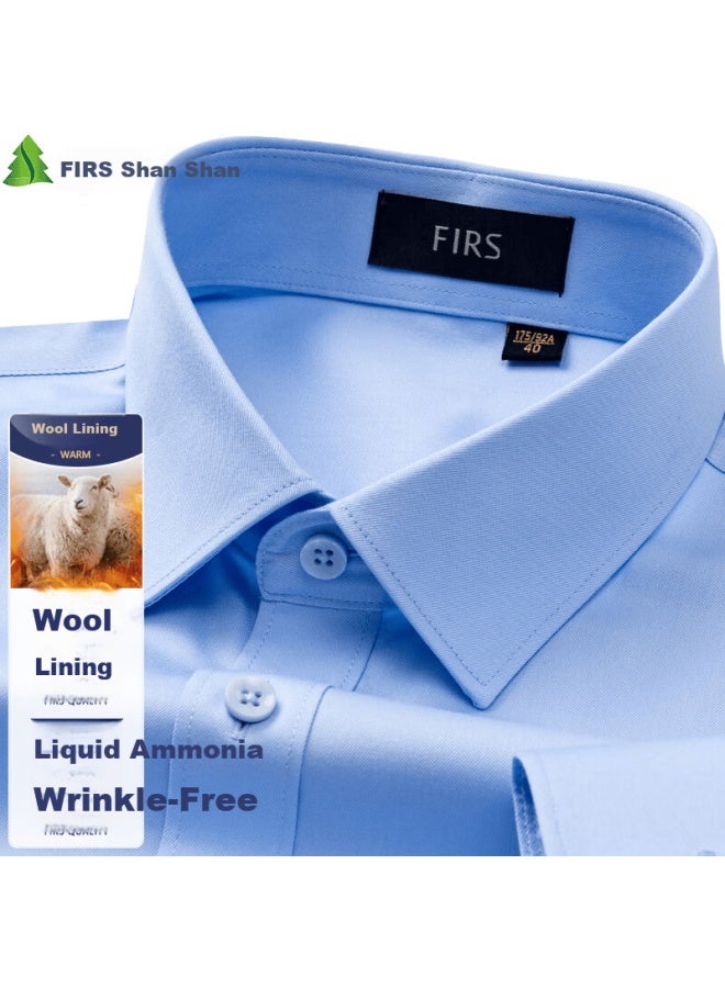 Firs Thermal Undershirt For Men, Wrinkle-free Winter Casual Business Fleece-lined Thickened Shirt, Light Blue, Size 38 - Image 1