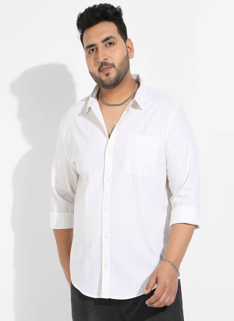 Instafab Plus Instafab Plus Men's White Chalk Striped Shirt