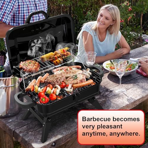 BBQCuker Portable Charcoal Grill with Warming Rack, Small Tabletop Barbecue Grill, Foldable Legs, Adjustable Vent, Total 343 Sq. In.Cooking Space, Outdoor BBQ Grill for Camping and Picnics (Black) - Image 4