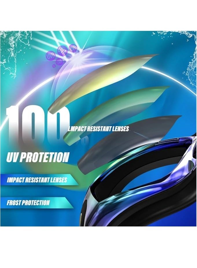 YUKE Professional Swimming Kits Swim Cap UV Protection & Anti-fog Swim Goggles Quick-Dry Swim Trunks with Earplugs Nose Clip Protection Case for Adults (Blue) - Image 2