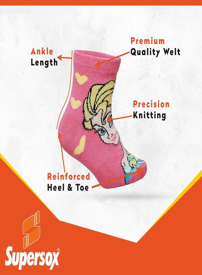 Supersox Ankle Frozen Character Socks for Girls, Made with Breathable, Anti Odour & Moisture Absorbent Combed Cotton with a Extra Durable Welt, Ideal For All Day Wear (Pack Of 5) - Image 4