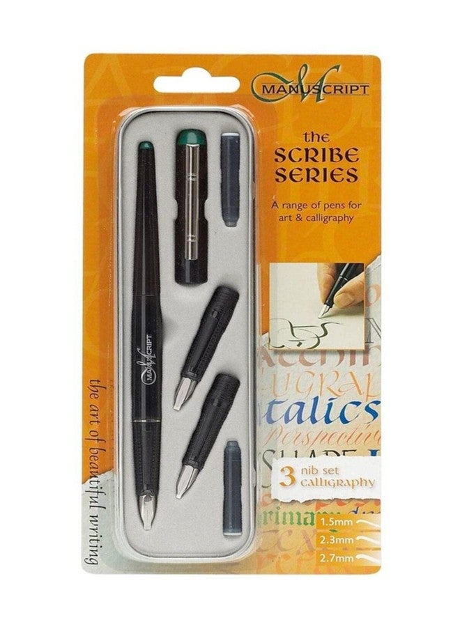 MANUSCRIPT Left Handed Nib Scribe Calligraphy Pen and Nib Set, Silver, 7 Piece Set - Image 1