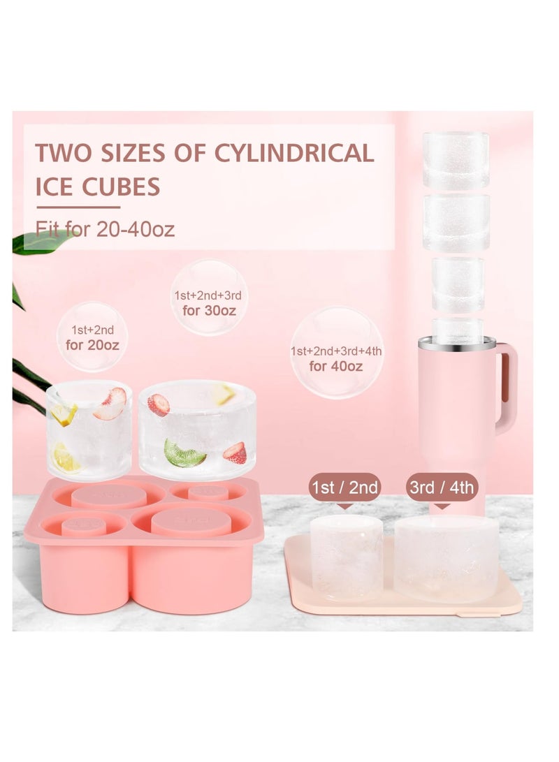 SOLARAE Ice Cube Tray for Stanley Cup, Silicone Ice Cube Molds for Stanley Tumbler Cup, Ice Cube Trays with Lids for Chilling Drinks, Coffee, Pink - Image 2