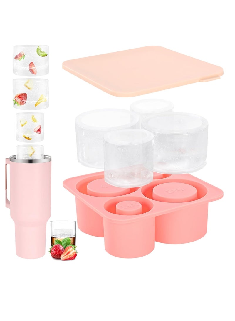 SOLARAE Ice Cube Tray for Stanley Cup, Silicone Ice Cube Molds for Stanley Tumbler Cup, Ice Cube Trays with Lids for Chilling Drinks, Coffee, Pink - Image 1