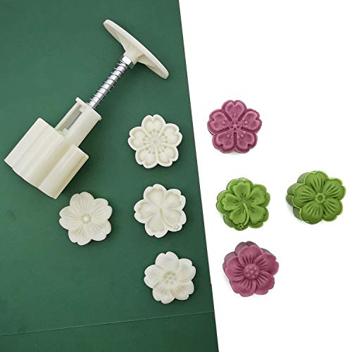SUNEKE Pebbles Stamp Moon Cake Stamp, Pebbles Press Mid Autumn Festival DIY Decoration Press Pebbles Round Pebbles Pebbles Set Fondant Cake Decoration(5 Flower Slices 4 Pieces,50g) - Image 1