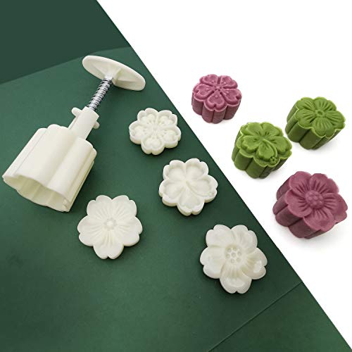 SUNEKE Pebbles Stamp Moon Cake Stamp, Pebbles Press Mid Autumn Festival DIY Decoration Press Pebbles Round Pebbles Pebbles Set Fondant Cake Decoration(5 Flower Slices 4 Pieces,50g) - Image 2