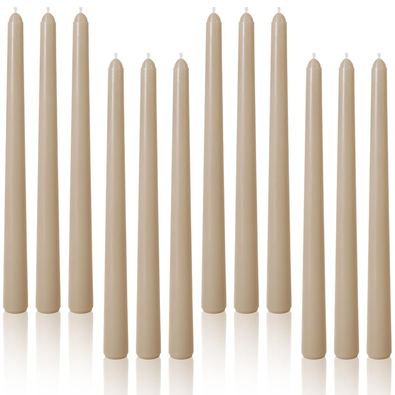 Viyffo 10 Inch Taper Candles Set of 12 Dripless Unscented Smokeless Long Tall Tapered Candles for Candlesticks Wedding Home Decor Dinner-Nougat Brown - Image 1