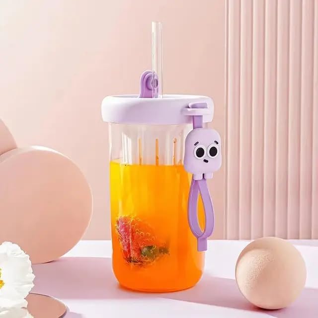 CHIRANSI Glass Tumbler with Fruit Infuser Lid and Straw Reusable Boba Cup for Smoothies Iced Coffee LeakProof Sipper with Silicone Sleeve500 ml Pack of 1 Tumbler with Fruit Infuser Cup - Image 1