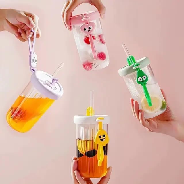 CHIRANSI Glass Tumbler with Fruit Infuser Lid and Straw Reusable Boba Cup for Smoothies Iced Coffee LeakProof Sipper with Silicone Sleeve500 ml Pack of 1 Tumbler with Fruit Infuser Cup - Image 2