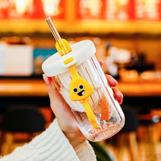 CHIRANSI Glass Tumbler with Fruit Infuser Lid and Straw Reusable Boba Cup for Smoothies Iced Coffee LeakProof Sipper with Silicone Sleeve500 ml Pack of 1 Tumbler with Fruit Infuser Cup - Image 4