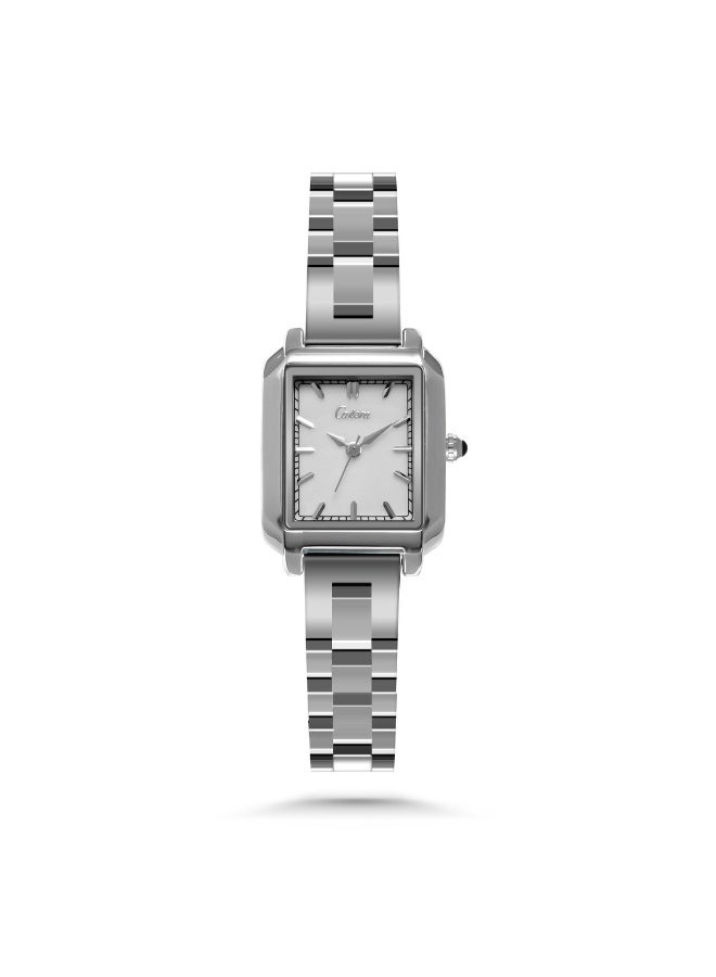 كاتيرا ساعة نسائية ضد الماء وبجودة عالية ستيل- سوارفضي  مع ميناء ابيض