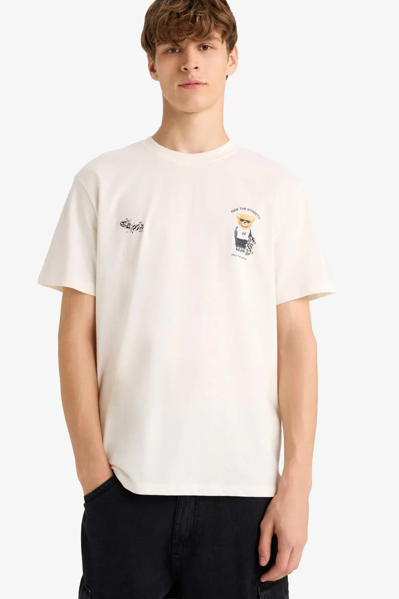 ديفاكتو Regular Fit Crew Neck Printed Short Sleeve T-Shirt