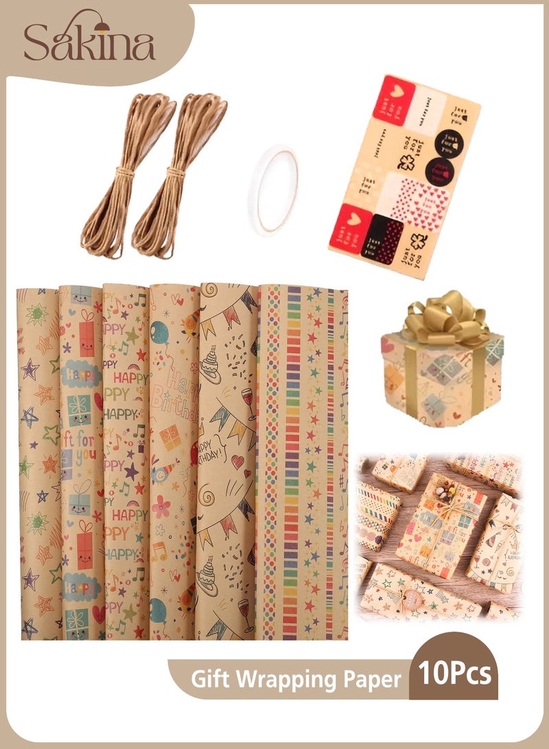 Sakina 10pcs Gift Wrapping Paper Set,Birthday Gift Wrapping Paper, Gift Box, Book Leather, Kraft Paper, Gift Wrapping Paper, Wrapping Paper, Tissue Paper, Flower Bouquet Supplies, Gift Wrapping Paper, Flower Wrapping Paper, Gift Packaging(70cmX50cm) - Image 1
