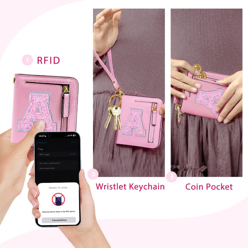 COSHAYSOO Initial RFID Girls Wallet Wristlet Easter Basket Stuffers Birthday Gift Ideas for 6 7 8 9 10 11 12 13 14 Year Old Girl Girly Gifts Tween Preteen Teen Preppy Trendy Stuff Pink Letter A - Image 2
