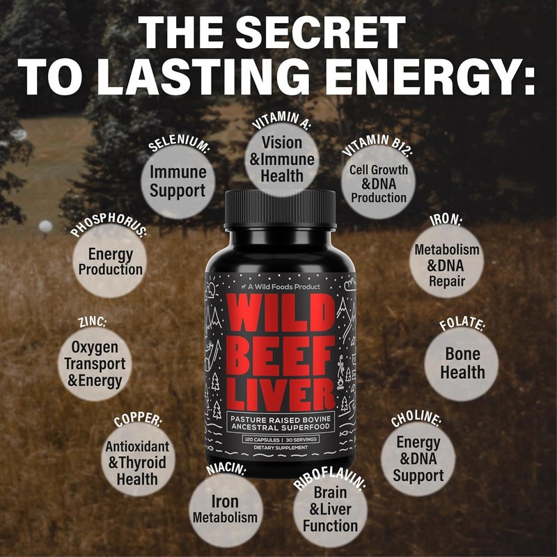 Wild Foods Beef Liver Capsules  GrassFed  PastureRaised  3000mg Ancestral Supplement for Natural Energy  Immune Support  Organ Supplement for Men  Women  Keto Paleo Carnivore 120 Softgels - Image 4