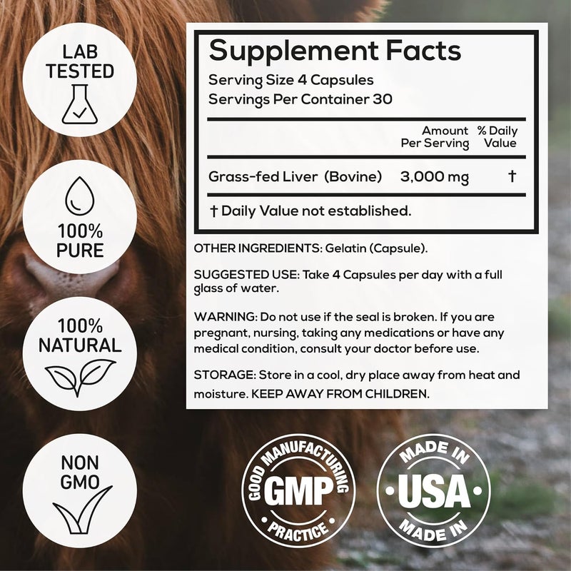 Wild Foods Beef Liver Capsules  GrassFed  PastureRaised  3000mg Ancestral Supplement for Natural Energy  Immune Support  Organ Supplement for Men  Women  Keto Paleo Carnivore 120 Softgels - Image 5