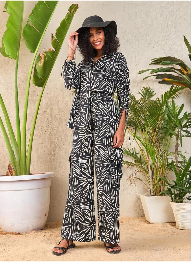 SASSAFRAS Abstract Print Shirt & Cargo Pants Co-Ords by Styli
