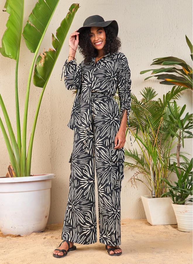 SASSAFRAS Abstract Print Shirt & Cargo Pants Co-Ords by Styli - Image 1