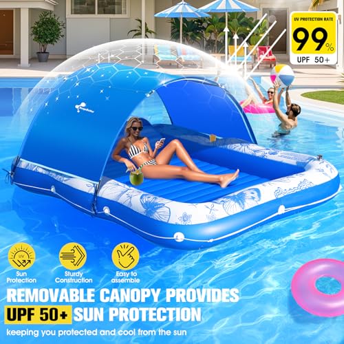 DeeprBetter Inflatable Tanning Pool Lounger with Canopy81x 60 Large Tanning Floats for Adults Butterfly Pool Lounger FloatBlow Up Tanning Water Bed with CupPhone HolderAdults Tanning Pools for Backyard - Image 5