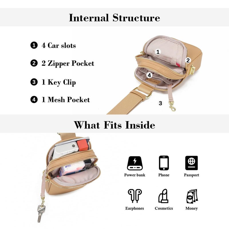 Travel Small Sling Bag Leather Crossbody Bags for Women Fanny Packs Cross Body Bag for Woman Cross Body Purses(Khaki Anti Theft) - Image 5
