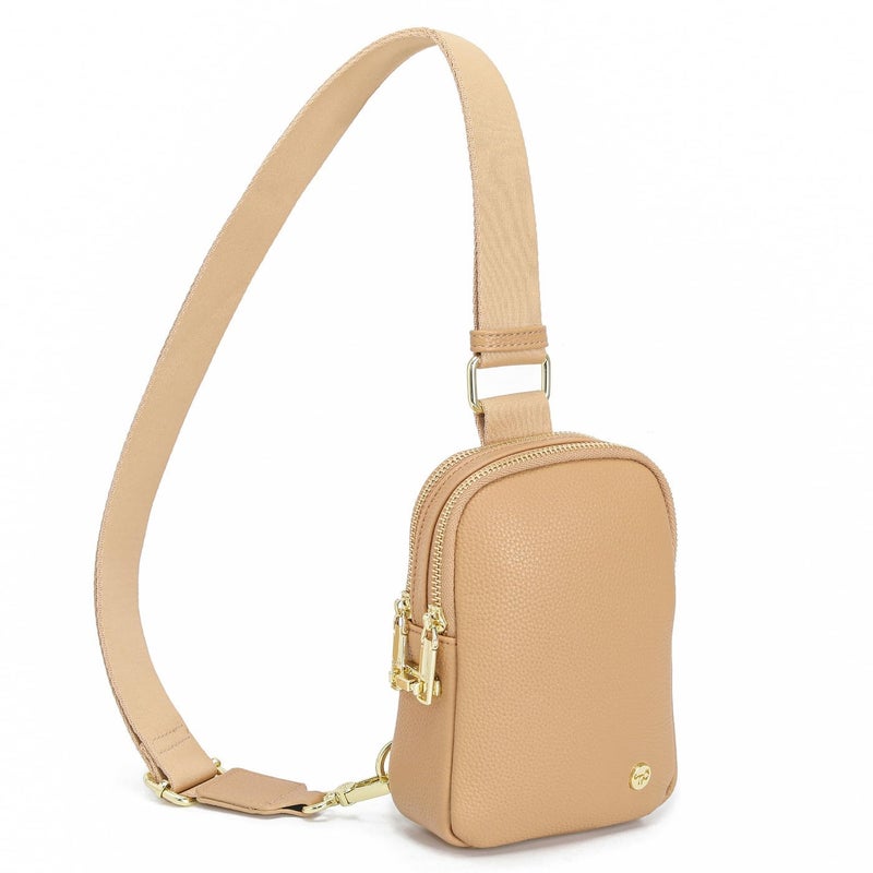 Travel Small Sling Bag Leather Crossbody Bags for Women Fanny Packs Cross Body Bag for Woman Cross Body Purses(Khaki Anti Theft) - Image 1