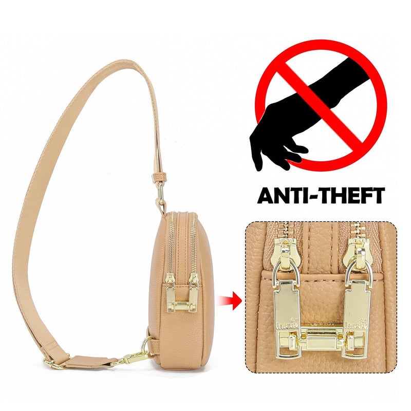 Travel Small Sling Bag Leather Crossbody Bags for Women Fanny Packs Cross Body Bag for Woman Cross Body Purses(Khaki Anti Theft) - Image 2