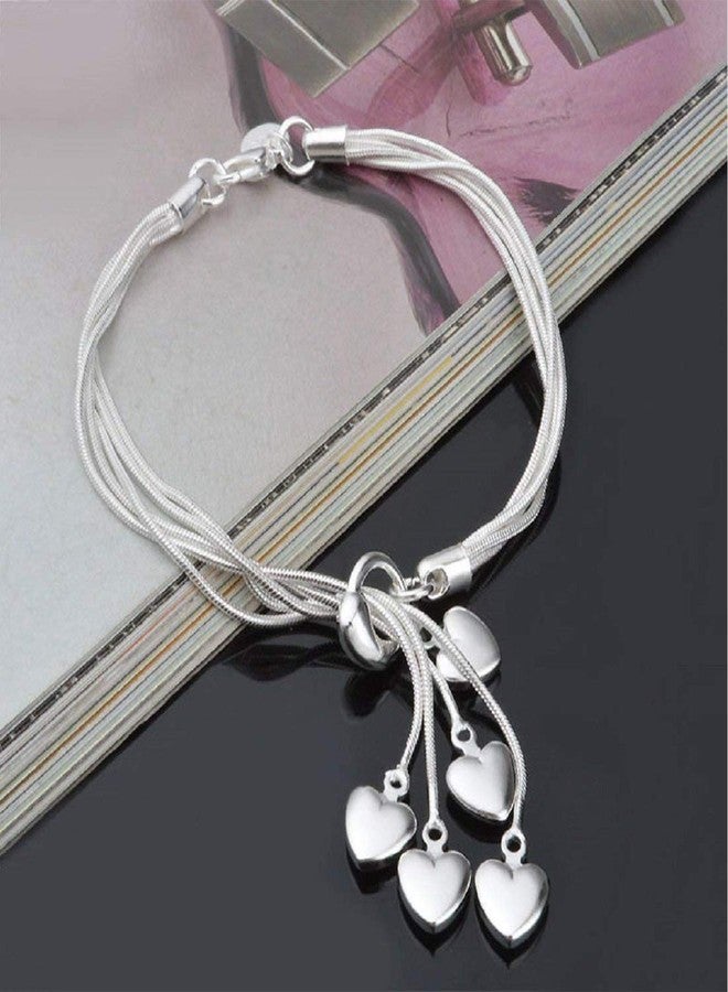Mahi Heart Charm Silver Rhodium Plated Alloy Bracelet for Women - Image 5