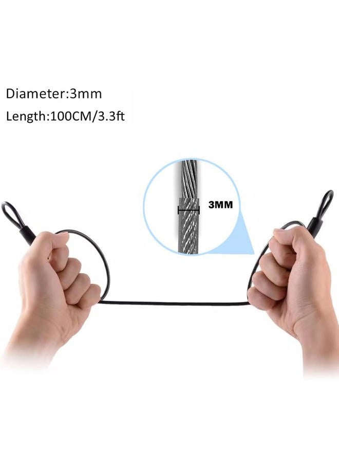 GOMRQING 100CM/3.3ft 3mm Outdoor Travel Security Cable Lock,Braided Steel Coated Safety Cable Luggage Lock,Safety Cable Wire Rope Double Loop Lightweight (2 Pack) - Image 3
