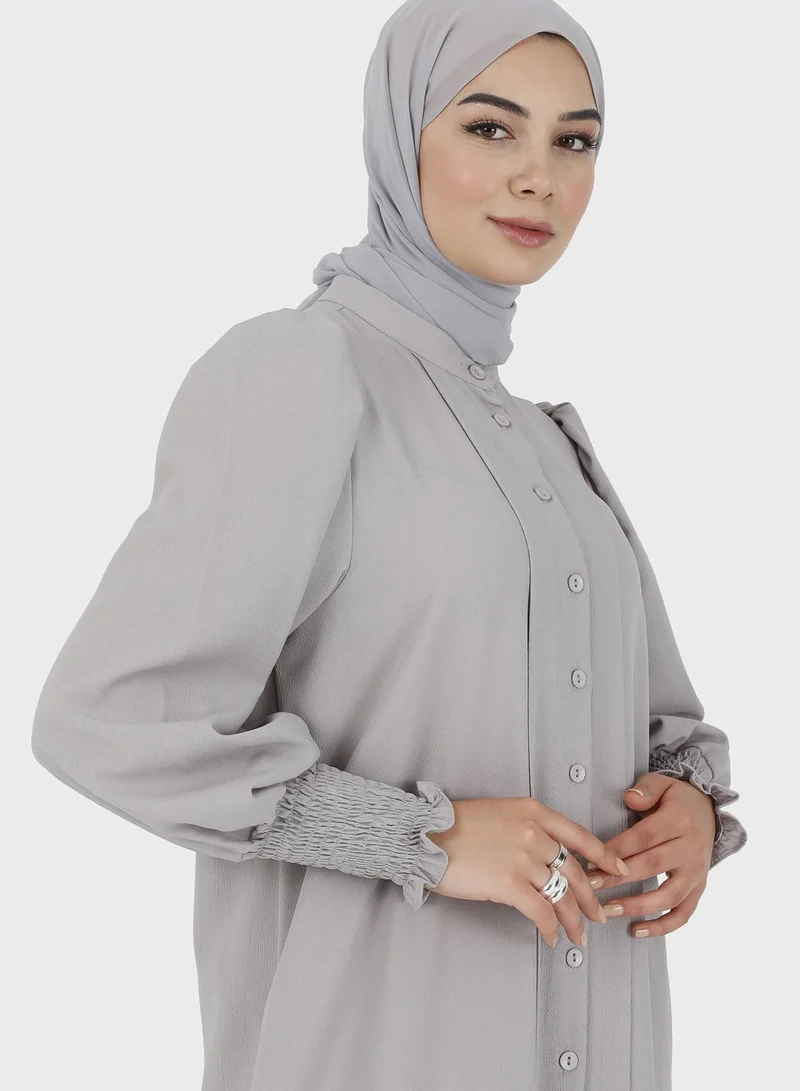 Tavin by Modanisa Shirred Cuff Button Down Dress