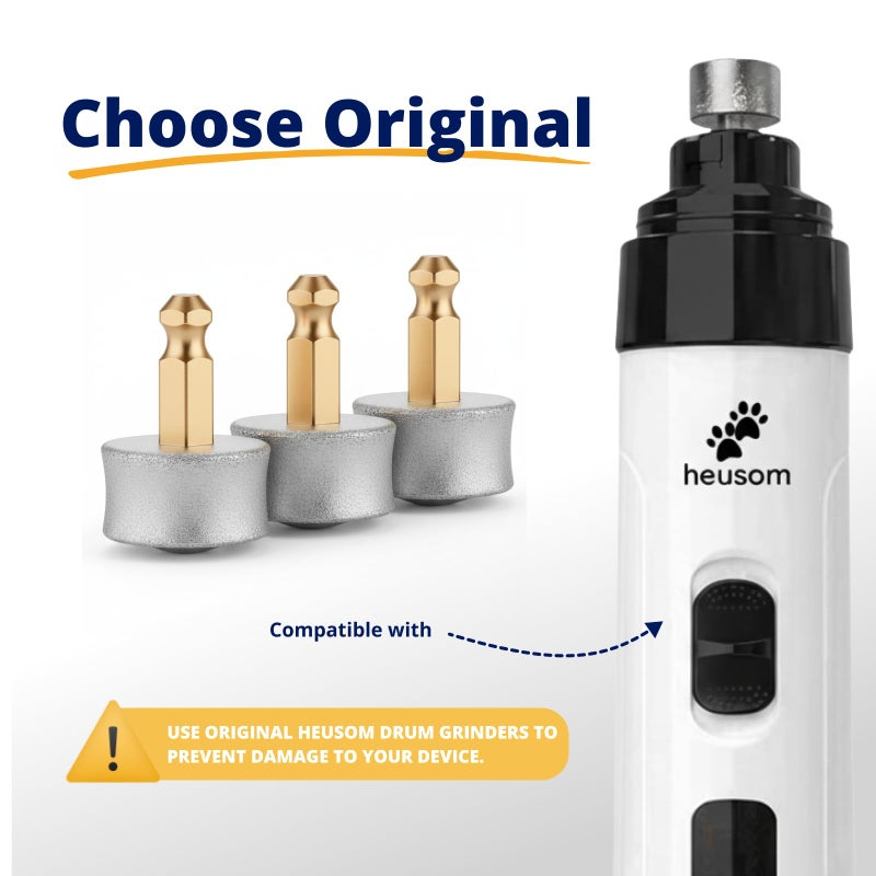 Heusom Replacement Drum Grinders Silent Groom Pro Nail Grinder (3 pcs) | Nail Grinder Diamond Tip Replacement, Spare Grinding Head for Electric Pet Nail Grinder, Dog Claw Smoothing Tips - Image 5