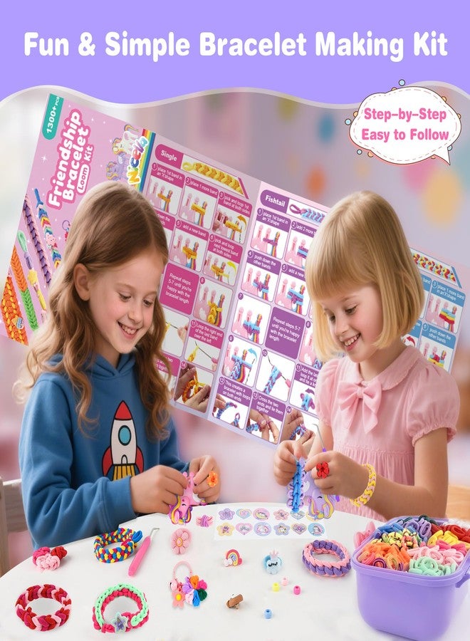 Nicella Bracelet Making Kit Gifts for Girls Ages 8-12, Weaving Loom Kit Toys, 1300+PCS Kids DIY Craft Kits with 2 Weaving Comb, Easter Gifts for Girls 6 7 8 9 10 11 12 Year Old - Image 2