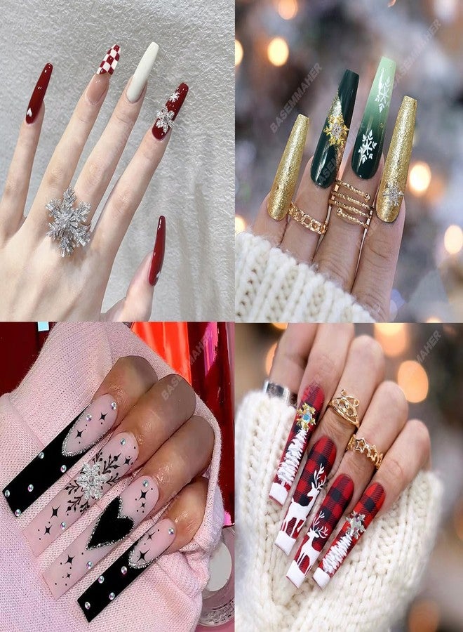 BASEMMAHER 24 Pcs Snowflake Nail Art Charms Glitter Rhinestones 3D Crystals Diamonds Christmas Winter Nail Jewels Metal Alloy Gold Silver Snowflakes Gems Design for Women Nail Art Decoration - Image 5