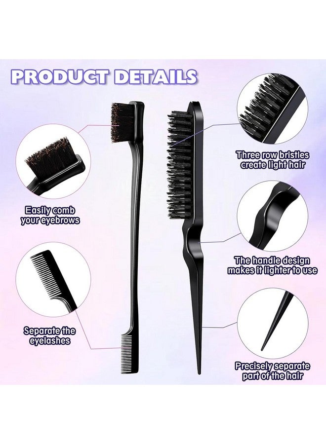 Street27® 5pcs Slick Back Hair Brush Set with 2pcs Topsy Hair Tail Tool | Bristle Teasing Hair Brushes | Edge Brush | Rat Tail Comb For Women Girls Hair Flyaways Styling Edge & Back Combing (Black) - Image 2