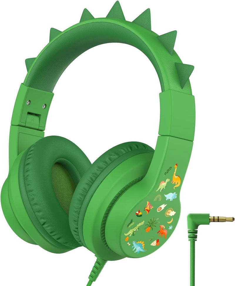 iClever Kids Headphones for School Travel, Safe Volume 85dBA, Stereo Sound Over-Ear for Kid, Foldable 3.5mm Wired Dinosaur Headphones for iPad Computer, HS19S - Image 1