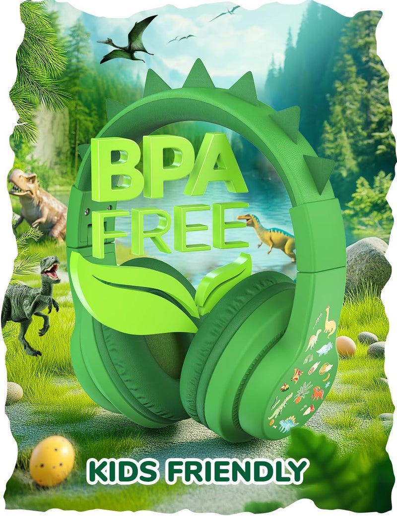 iClever Kids Headphones for School Travel, Safe Volume 85dBA, Stereo Sound Over-Ear for Kid, Foldable 3.5mm Wired Dinosaur Headphones for iPad Computer, HS19S - Image 3